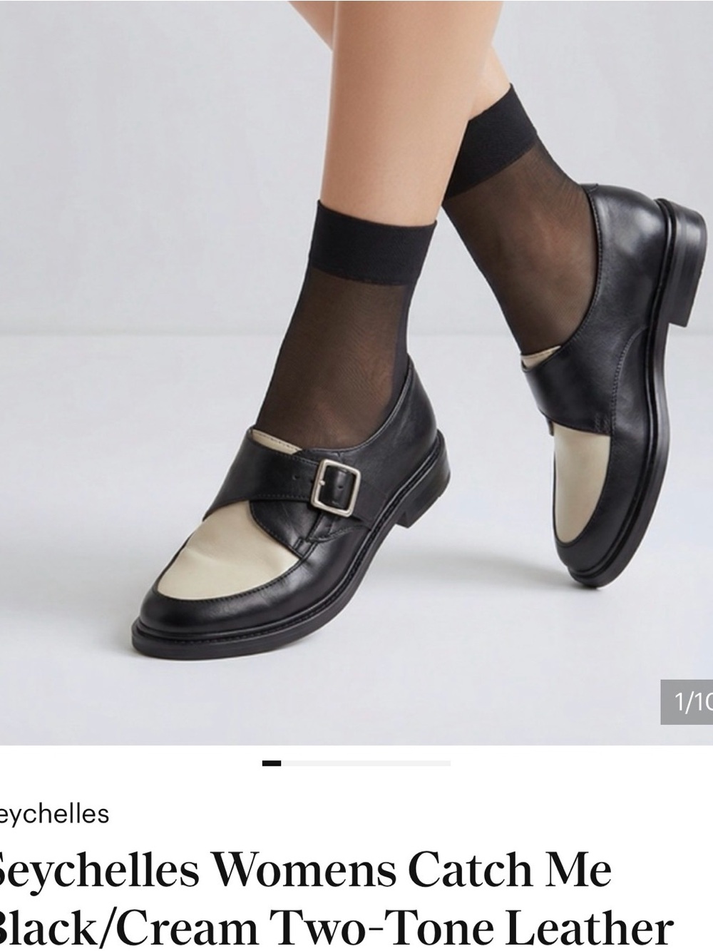 Seychelles Black and Cream Two-Tone Leather Loafers with Buckle